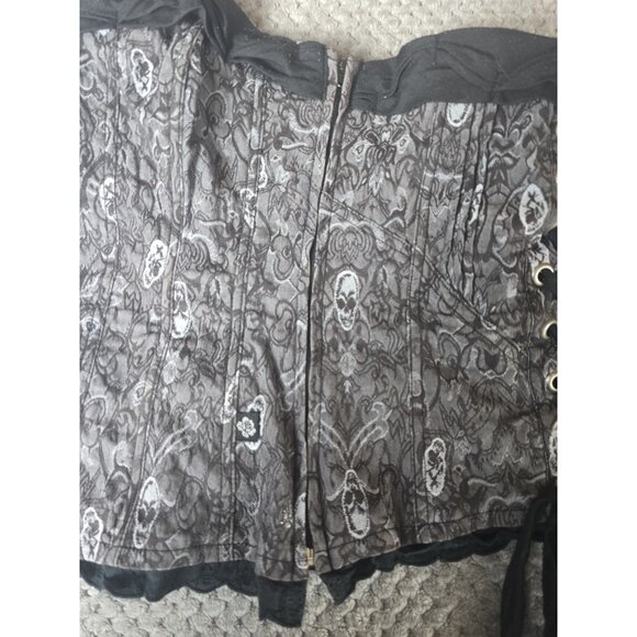 Tripp NYC Corset Top Small Black Gray Sugar Skull Lace-Up Goth Emo Y2K - Picture 11 of 11